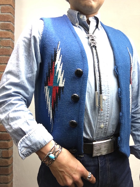 Ortega S オルテガ 手織りチマヨベスト rg 373 サイズ38 ロイヤルブルー ウール100 アメリカ製